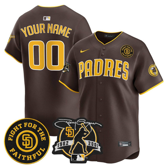 Men's San Diego Padres Active Player Custom Brown Tony Gwynn & Faithful Patch Limited Stitched Baseball Jersey Men's San Diego Padres Active Player Custom Brown Tony Gwynn & Faithful Patch Limited Stitched Baseball Jersey
